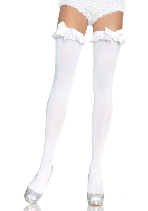 Opaque Thigh Highs With Bow White Opaque Thigh Highs With Bow White
