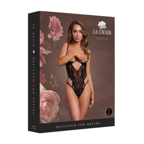 Lace Underwired Open Cup Bodysuit with Adjustable Sliders - One Size - Black Lace Underwired Open Cup Bodysuit with Adjustable Sliders - One Size - Black
