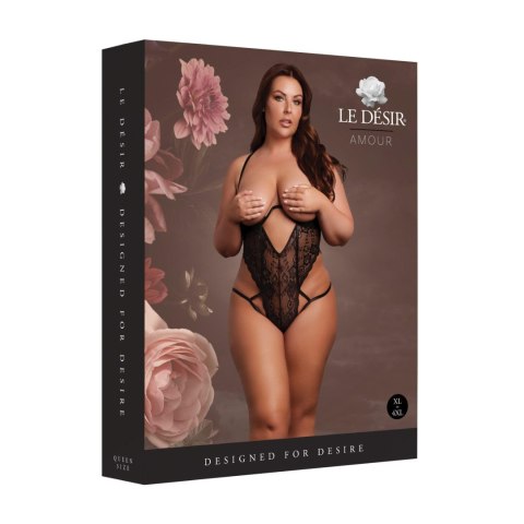 Lace Underwired Open Cup Bodysuit with Adjustable Sliders - Plus Size - Black Lace Underwired Open Cup Bodysuit with Adjustable Sliders - Plus Size - Black