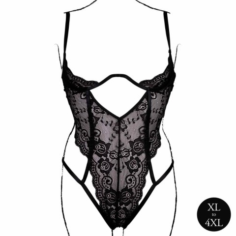 Lace Underwired Open Cup Bodysuit with Adjustable Sliders - Plus Size - Black Lace Underwired Open Cup Bodysuit with Adjustable Sliders - Plus Size - Black