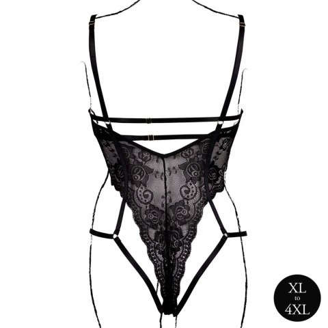 Lace Underwired Open Cup Bodysuit with Adjustable Sliders - Plus Size - Black Lace Underwired Open Cup Bodysuit with Adjustable Sliders - Plus Size - Black