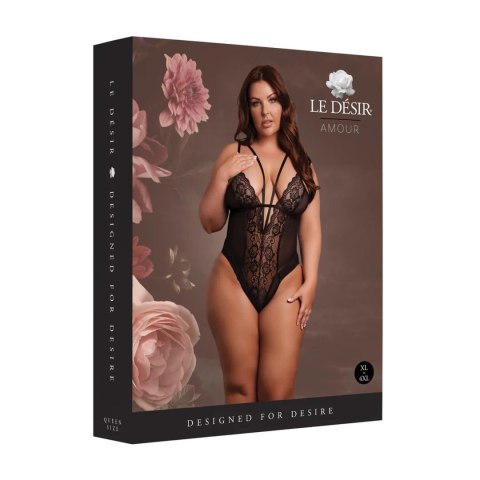 Wireless Lace Bodysuit with Adjustable Sliders - Plus Size - Black Wireless Lace Bodysuit with Adjustable Sliders - Plus Size - Black