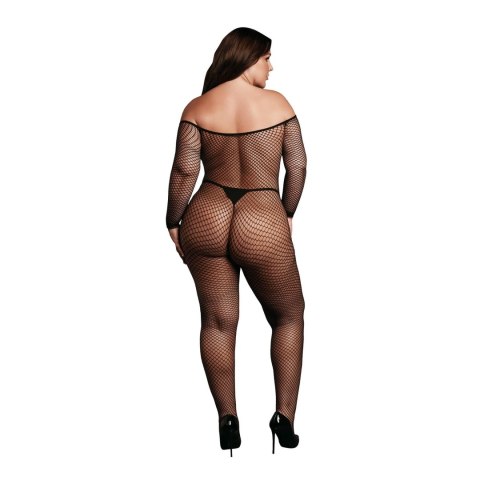 Bodystocking with off shoulder neckline, fishnet structure and open crotch. Bodystocking with off shoulder neckline, fishnet structure and open crotch.