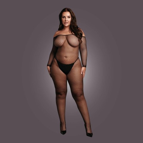 Bodystocking with off shoulder neckline, fishnet structure and open crotch. Bodystocking with off shoulder neckline, fishnet structure and open crotch.