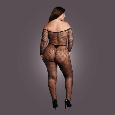 Bodystocking with off shoulder neckline, fishnet structure and open crotch. Bodystocking with off shoulder neckline, fishnet structure and open crotch.