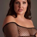 Bodystocking with off shoulder neckline, fishnet structure and open crotch. Bodystocking with off shoulder neckline, fishnet structure and open crotch.