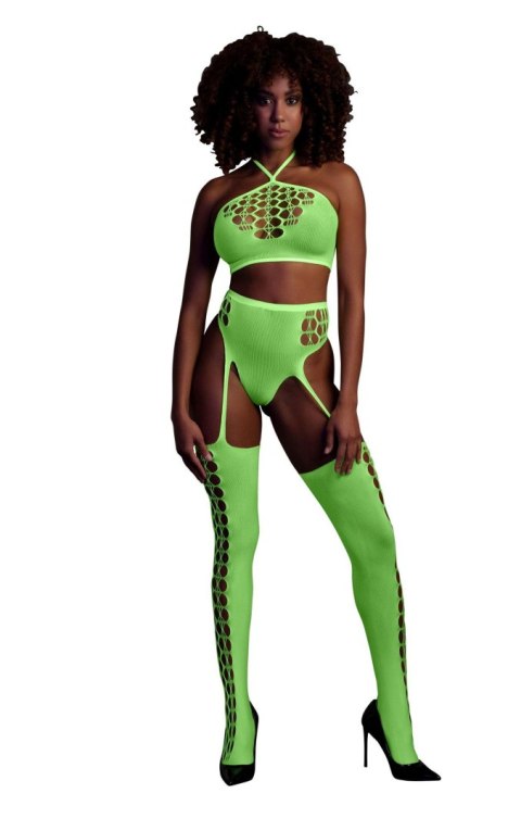 Two Piece with Crop Top and Stockings - Green - XS/XL Two Piece with Crop Top and Stockings - Green - XS/XL