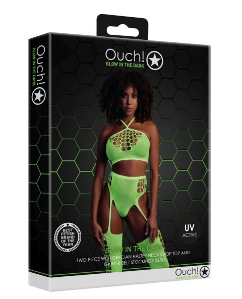 Two Piece with Crop Top and Stockings - Green - XS/XL Two Piece with Crop Top and Stockings - Green - XS/XL