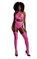 Two Piece with Crop Top and Stockings - Pink - XS/XL Two Piece with Crop Top and Stockings - Pink - XS/XL