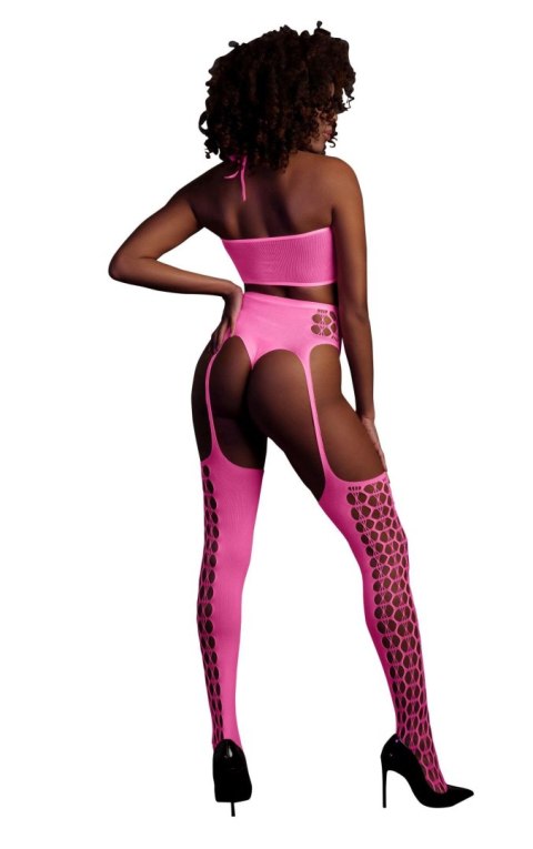 Two Piece with Crop Top and Stockings - Pink - XS/XL Two Piece with Crop Top and Stockings - Pink - XS/XL
