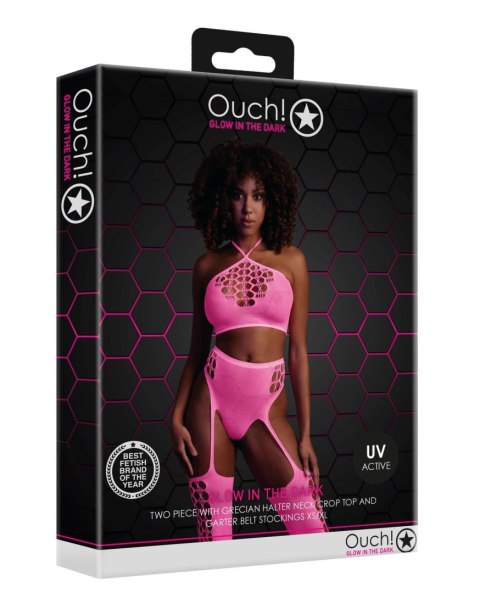 Two Piece with Crop Top and Stockings - Pink - XS/XL Two Piece with Crop Top and Stockings - Pink - XS/XL