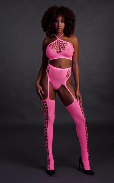 Two Piece with Crop Top and Stockings - Pink - XS/XL Two Piece with Crop Top and Stockings - Pink - XS/XL