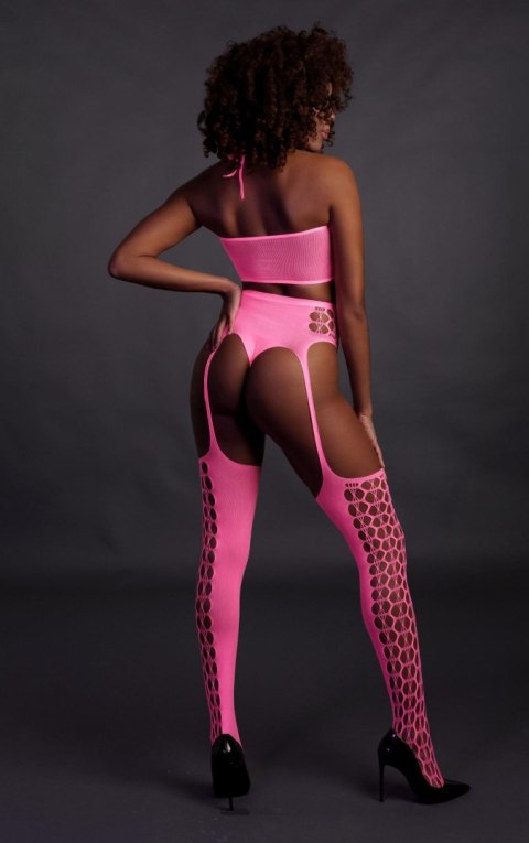 Two Piece with Crop Top and Stockings - Pink - XS/XL Two Piece with Crop Top and Stockings - Pink - XS/XL