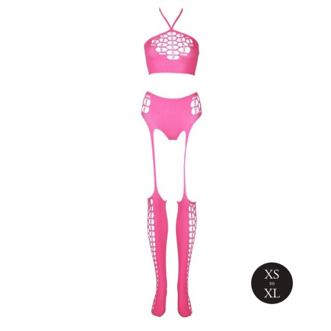 Two Piece with Crop Top and Stockings - Pink - XS/XL Two Piece with Crop Top and Stockings - Pink - XS/XL