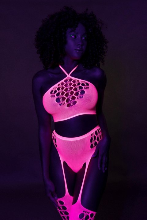 Two Piece with Crop Top and Stockings - Pink - XS/XL Two Piece with Crop Top and Stockings - Pink - XS/XL