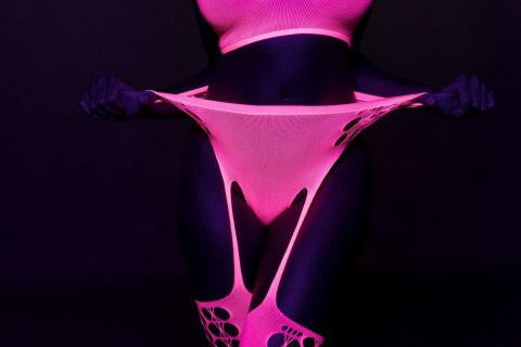 Two Piece with Crop Top and Stockings - Pink - XS/XL Two Piece with Crop Top and Stockings - Pink - XS/XL