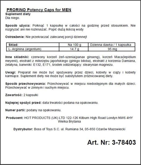 Supl.diety-PRORINO Men- 2pcs black line Potency Caps Supl.diety-PRORINO Men- 2pcs black line Potency Caps