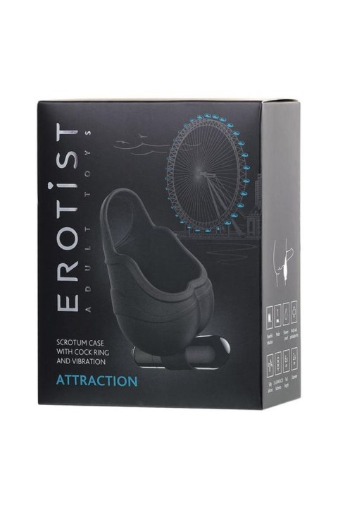 EROTIST Scrotum cover with an erection ring and vibration Attraction, silicone, black, 6.5 cm EROTIST Scrotum cover with an erection ring and vibration Attraction, silicone, black, 6.5 cm