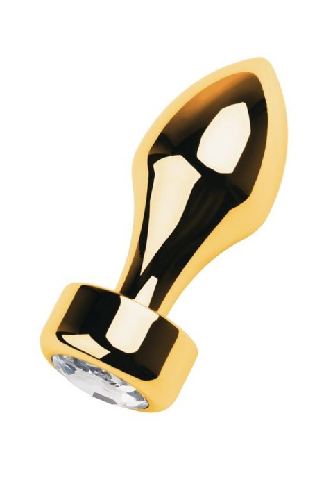Gold anal plug TOYFA Metal with white round-shaped gem , length 7 cm, diameter 2-3,5 cm, weight 140 gr Gold anal plug TOYFA Metal with white round-shaped gem , length 7 cm, diameter 2-3,5 cm, weight 140 gr