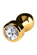 Gold anal plug TOYFA Metal with white round-shaped gem , length 7 cm, diameter 2-3,5 cm, weight 140 gr Gold anal plug TOYFA Metal with white round-shaped gem , length 7 cm, diameter 2-3,5 cm, weight 140 gr
