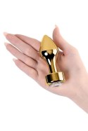 Gold anal plug TOYFA Metal with white round-shaped gem , length 7 cm, diameter 2-3,5 cm, weight 140 gr Gold anal plug TOYFA Metal with white round-shaped gem , length 7 cm, diameter 2-3,5 cm, weight 140 gr