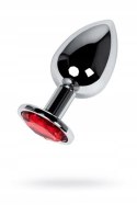 Silver anal plug TOYFA Metal with red round-shaped gem, Silver anal plug TOYFA Metal with red round-shaped gem,