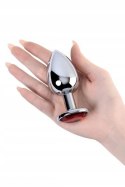 Silver anal plug TOYFA Metal with red round-shaped gem, Silver anal plug TOYFA Metal with red round-shaped gem,