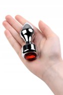 Silver anal plug TOYFA Metal with red round-shaped gem Silver anal plug TOYFA Metal with red round-shaped gem