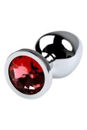 Silver anal plug with gem, red Silver anal plug with gem, red