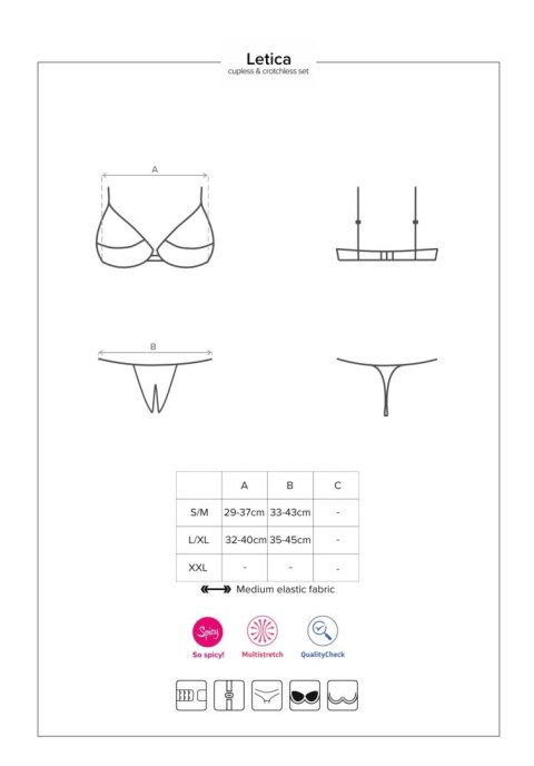 Bielizna-Letica komplet 2-częściowy otwarty czarny S/M Bielizna-Letica komplet 2-częściowy otwarty czarny S/M