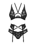 Bielizna-Alessya komplet 3-częściowy czarny M/L Bielizna-Alessya komplet 3-częściowy czarny M/L