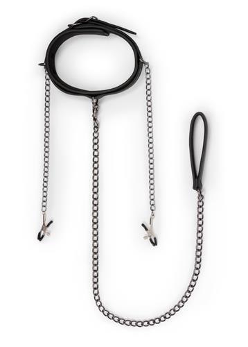 Wiązania-Leather Collar With Nipple Chains Wiązania-Leather Collar With Nipple Chains