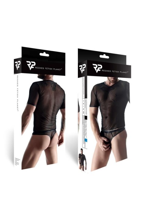 Męski komplet z elastycznej siatki: t-shirt w serek, stringi XL Męski komplet z elastycznej siatki: t-shirt w serek, stringi XL