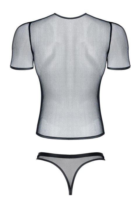 Męski komplet z elastycznej siatki: t-shirt w serek, stringi S Męski komplet z elastycznej siatki: t-shirt w serek, stringi S