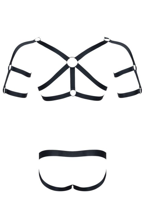 Męski komplet z gumy: t-shirt z ozdobami z tyłu i przodu, figi z otwartym tyłem L/XL Męski komplet z gumy: t-shirt z ozdobami z tyłu i przodu, figi z otwartym tyłem L/XL