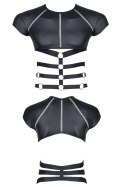 Męski t-shirt z wetlooka z dekoracyjnymi wstawkami z taśmy i gumy M Męski t-shirt z wetlooka z dekoracyjnymi wstawkami z taśmy i gumy M