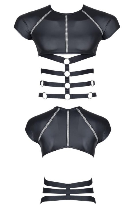 Męski t-shirt z wetlooka z dekoracyjnymi wstawkami z taśmy i gumy M Męski t-shirt z wetlooka z dekoracyjnymi wstawkami z taśmy i gumy M