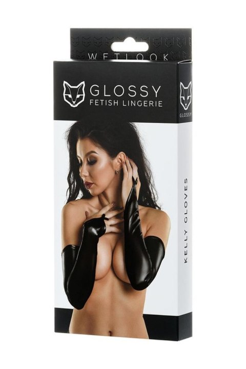 Glossy Wetlook gloves - black L Glossy Wetlook gloves - black L