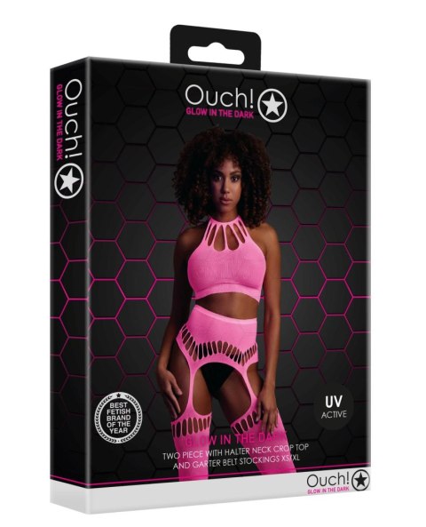 Two Piece with Crop Top and Stockings - Pink - XS/XL Two Piece with Crop Top and Stockings - Pink - XS/XL