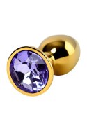 Golden anal plug TOYFA Metal,with a amethyst colored gem