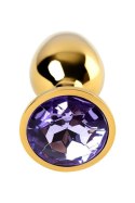 Golden anal plug TOYFA Metal,with a amethyst colored gem