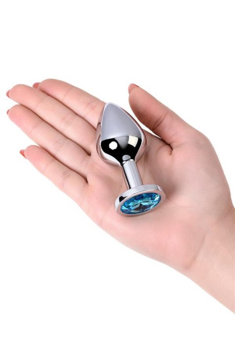 Silver anal plug with gem, turquoise