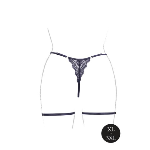 Marie - Lace Thong with Garter , Adjustable Sliders and Golden Details - Plus Size