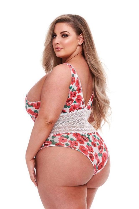 WHITE FLORAL & LACE TEDDY, XL