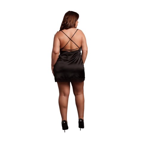 Open Back Silk Dress with Criss Cross Details and Slit - Plus Size - Black Open Back Silk Dress with Criss Cross Details and Slit - Plus Size - Black