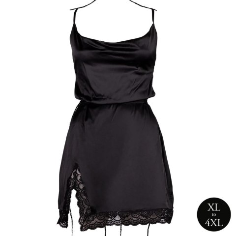 Open Back Silk Dress with Criss Cross Details and Slit - Plus Size - Black Open Back Silk Dress with Criss Cross Details and Slit - Plus Size - Black