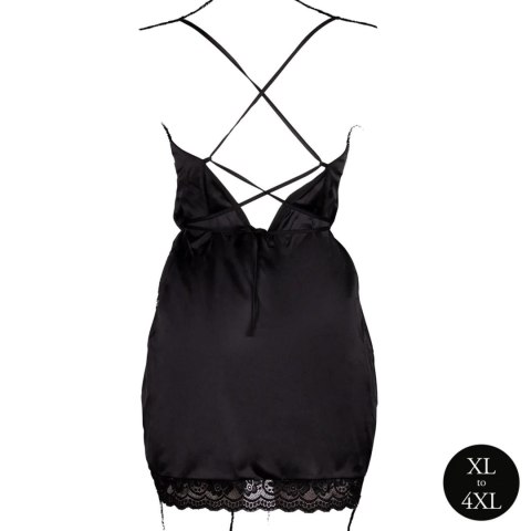 Open Back Silk Dress with Criss Cross Details and Slit - Plus Size - Black Open Back Silk Dress with Criss Cross Details and Slit - Plus Size - Black