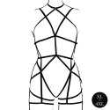 Strappy Open Cup Body Harness with Garters - Plus Size - Black Strappy Open Cup Body Harness with Garters - Plus Size - Black