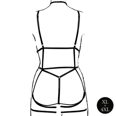 Strappy Open Cup Body Harness with Garters - Plus Size - Black Strappy Open Cup Body Harness with Garters - Plus Size - Black
