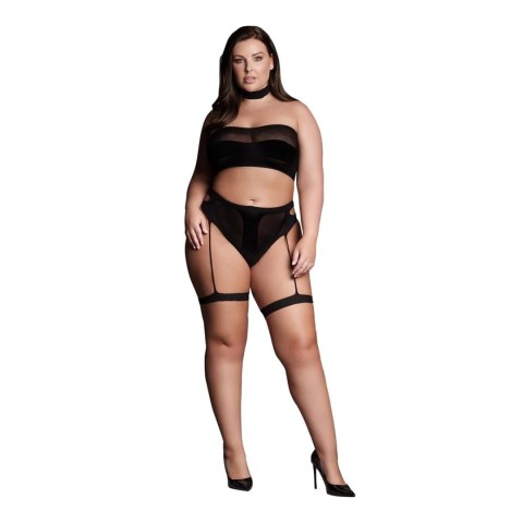 Ananke XII - Three Piece with Choker, Bandeau Top and Pantie with Garters - Plus Size Ananke XII - Three Piece with Choker, Bandeau Top and Pantie with Garters - Plus Size